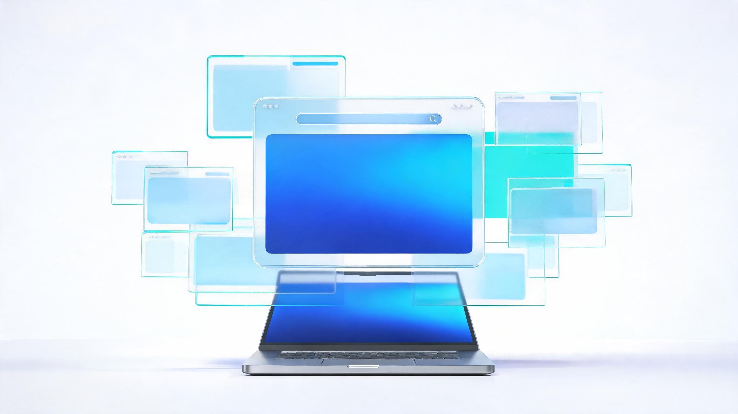 Website development interface with layered UI panels