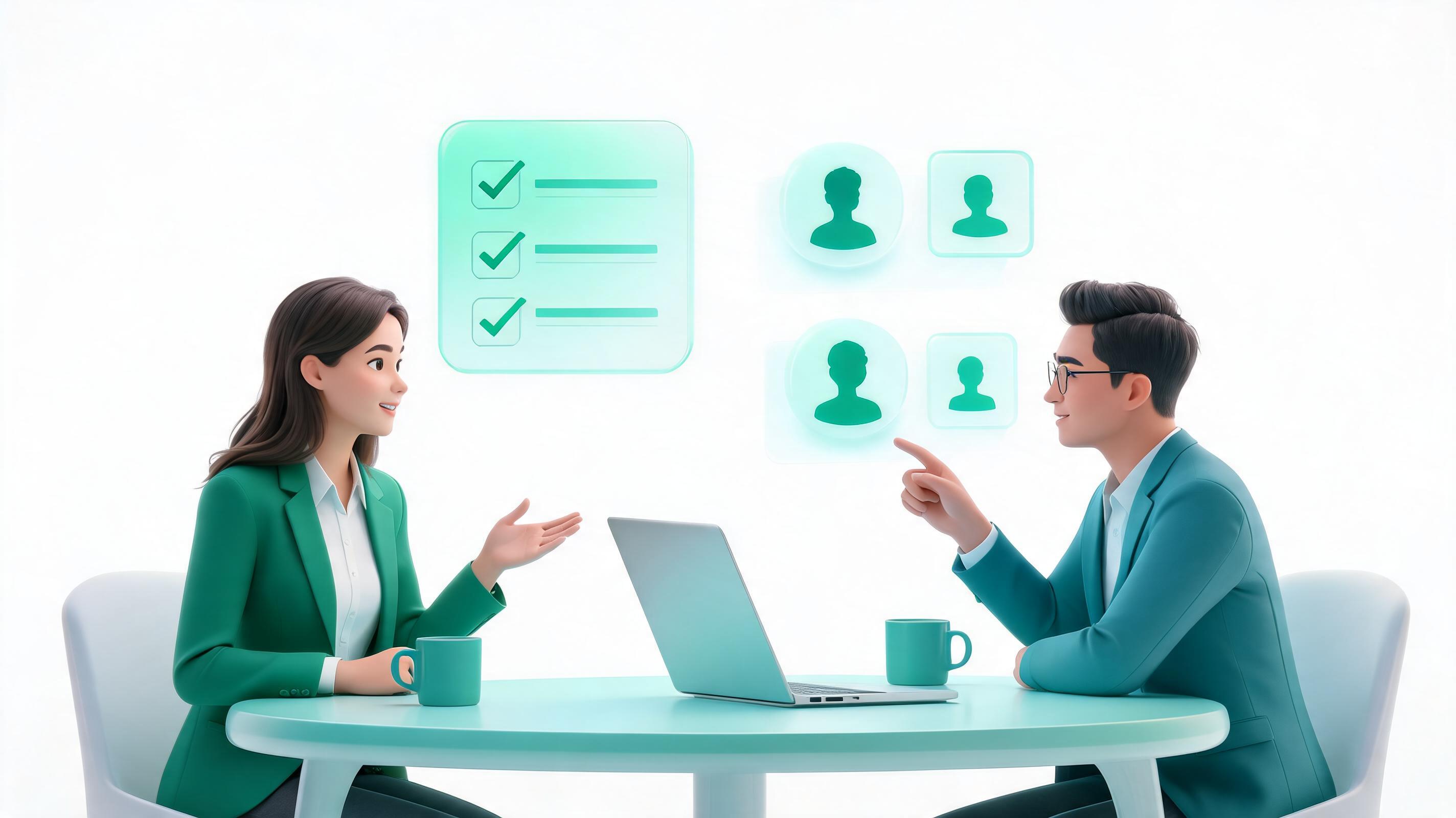 An employer discussing a hiring requirement with a recruiter